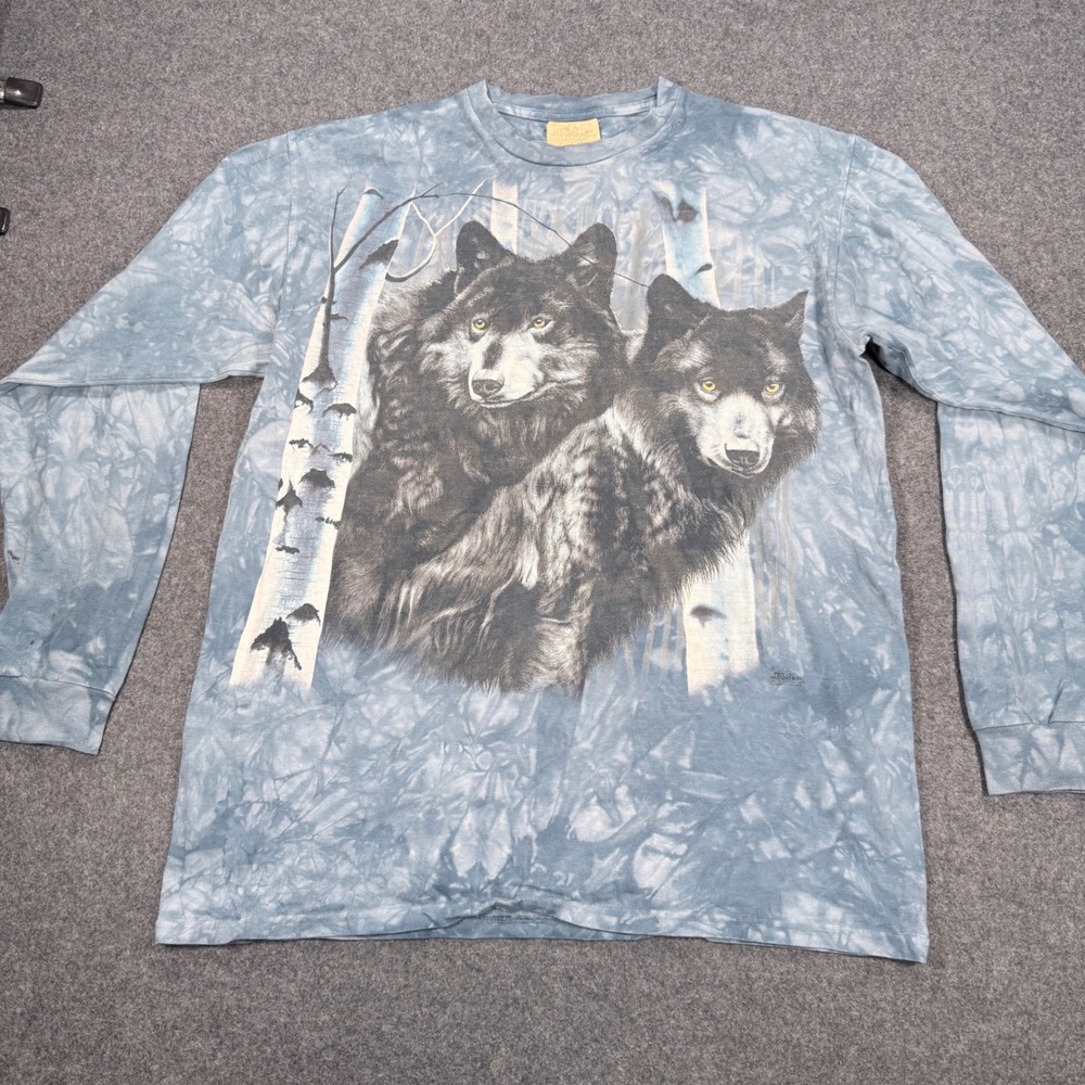 The Mountain Wolf Tie Dye Long Sleeve Shirt Blue Rusty Fretner Vintage 2001 L